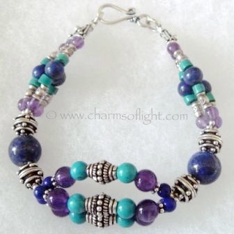Lapis Lazuli, Amethyst, Turquoise and Silver Bracelet